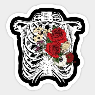 Skeleton Chest with Flowers Heart Sticker